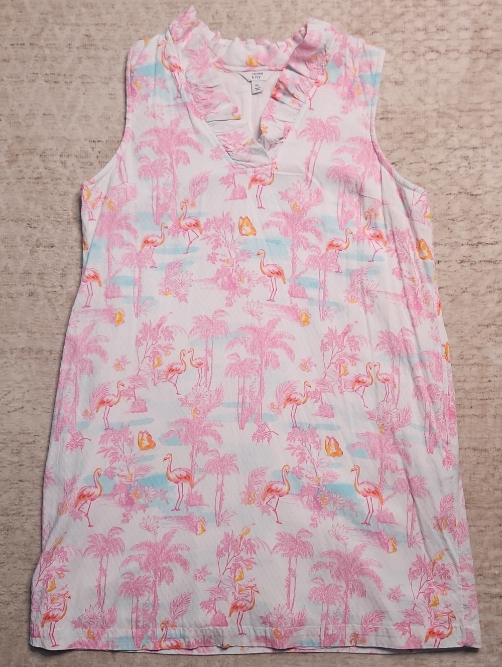 Crown & Ivy Petite Sleeveless Flamingo Print Shift Dress